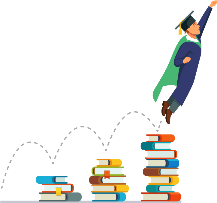 Student rising to success through education with AI-guided learning